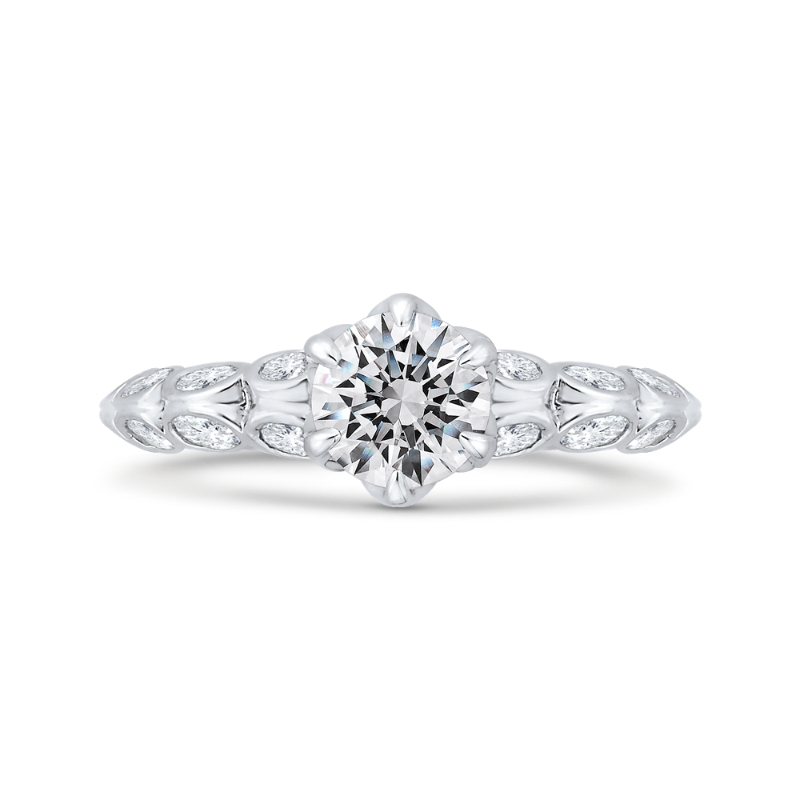 Bezel Set Double Row Round Diamond Engagement Ring in 14K White Gold (Semi-Mount)