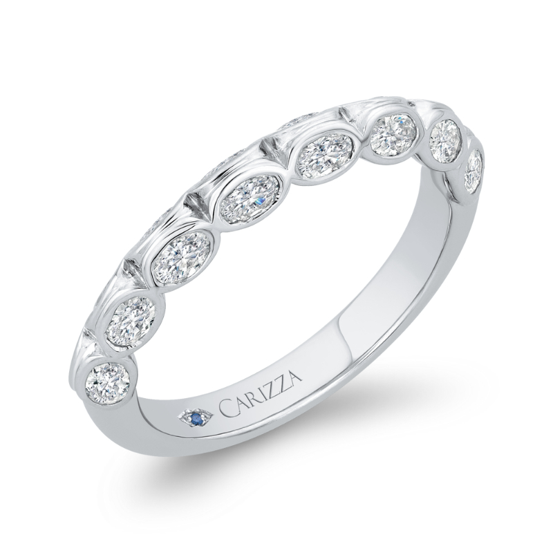 Bezel Set Double Row Diamond Wedding Band in 14K White Gold
