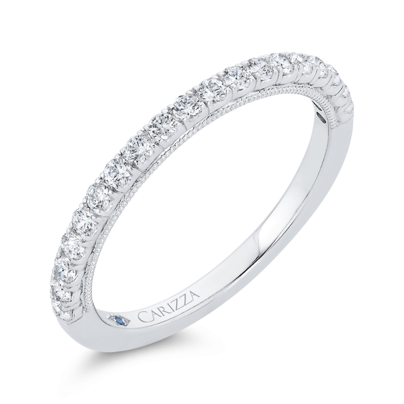 Diamond Wedding Band with Milgrain 14K White Gold