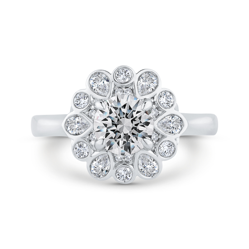 Diamond Halo Engagement Ring in 14K White Gold (Semi-Mount)