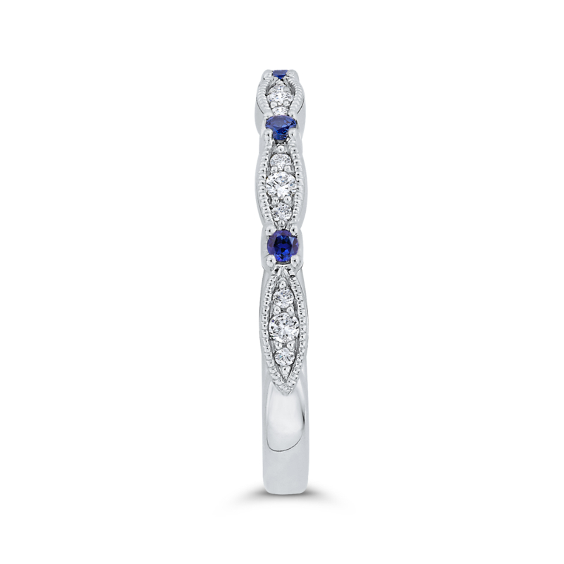 Round Diamond & Sapphire Wedding Band in 14K White Gold