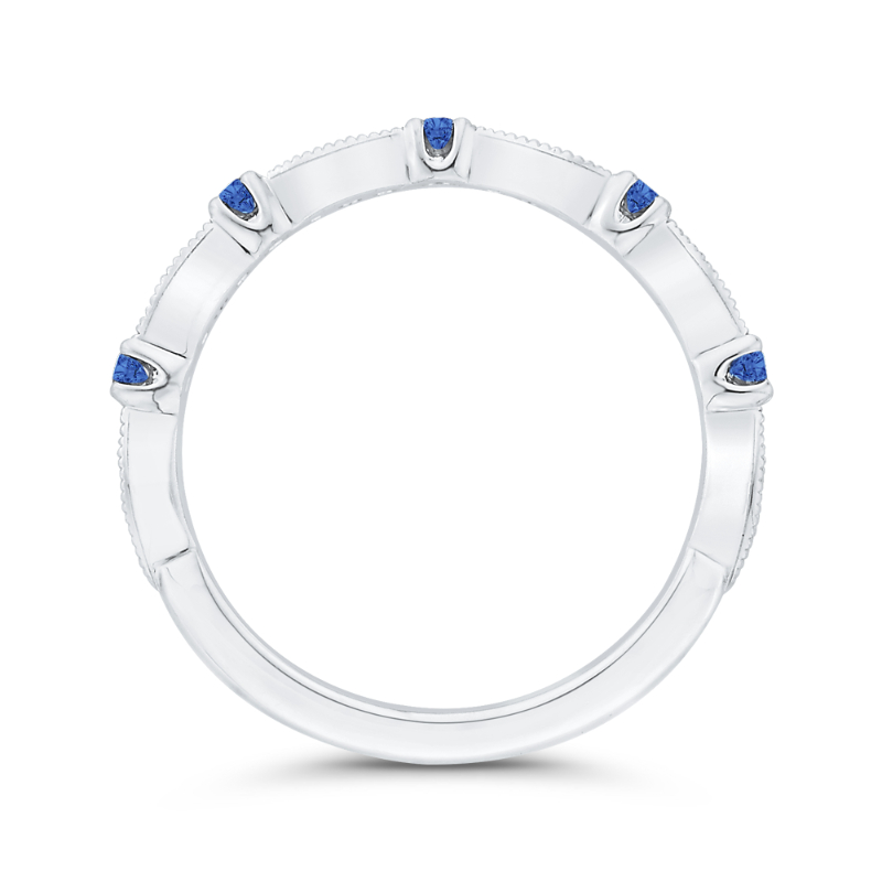 Round Diamond & Sapphire Wedding Band in 14K White Gold