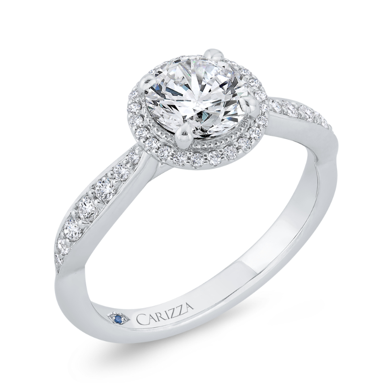 Diamond Halo Engagement Ring in 14K White Gold (Semi-Mount)