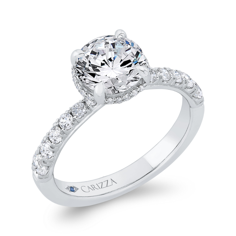 Diamond Halo Engagement Ring in 14K White Gold (Semi-Mount)
