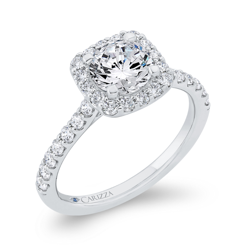 Diamond Halo Engagement Ring in 14K White Gold (Semi-Mount)