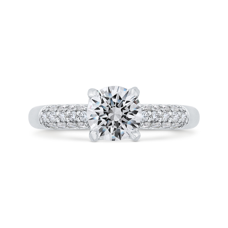 Three Row Round Diamond Engagement Ring in 14K White Gold (Semi-Mount)