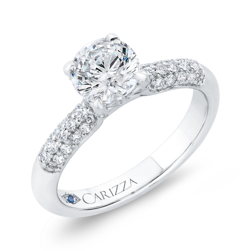 Three Row Round Diamond Engagement Ring in 14K White Gold (Semi-Mount)