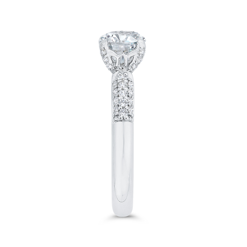 Three Row Round Diamond Engagement Ring in 14K White Gold (Semi-Mount)