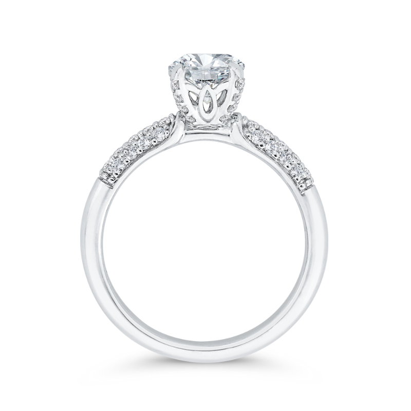 Three Row Round Diamond Engagement Ring in 14K White Gold (Semi-Mount)