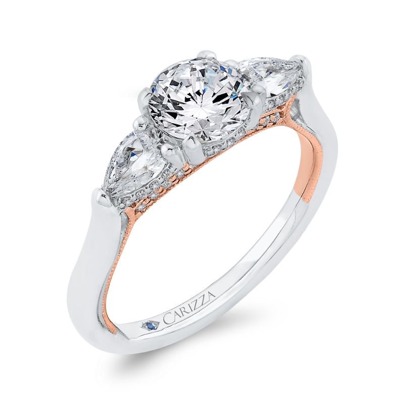 Round Diamond Three-Stone Plus Engagement Ring in 14K Two Tone Gold (Semi-Mount)