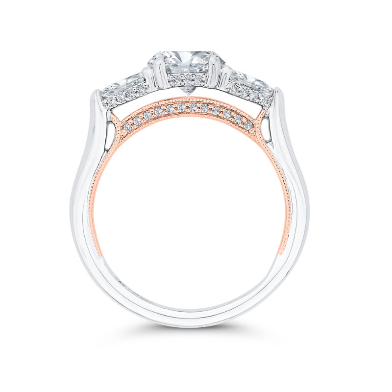 Round Diamond Three-Stone Plus Engagement Ring in 14K Two Tone Gold (Semi-Mount)