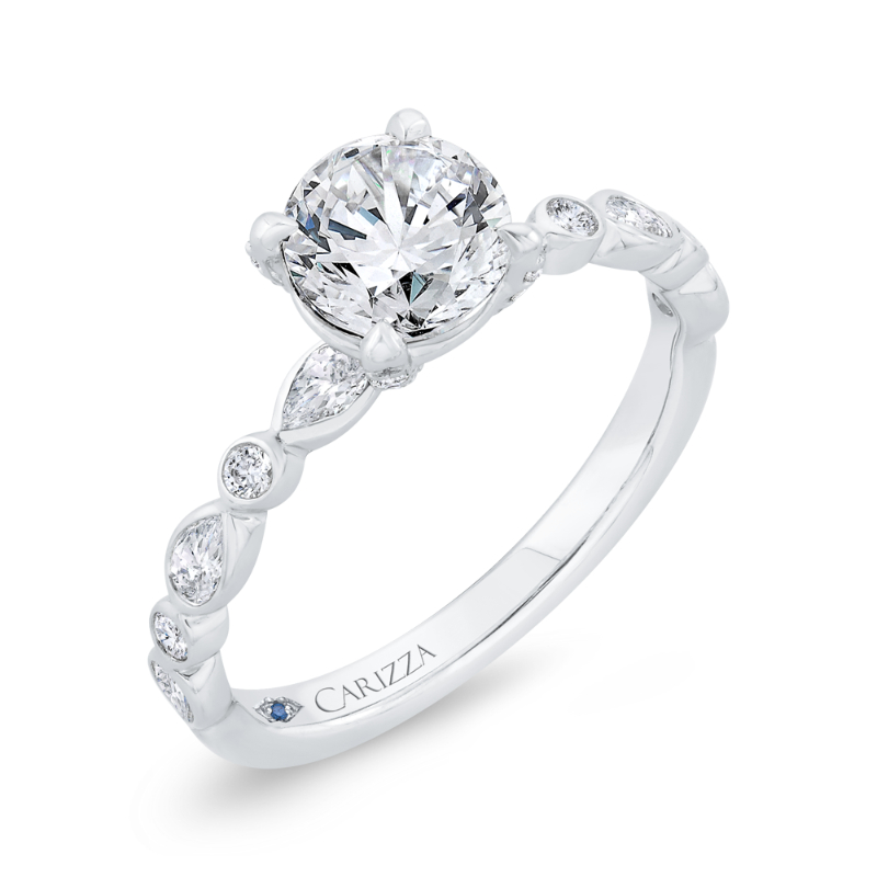 Bezel Set Round Diamond Engagement Ring in 14K White Gold (Semi-Mount)