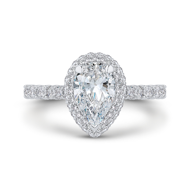 Pear Cut Diamond Halo Engagement Ring in 14K White Gold (Semi-Mount)
