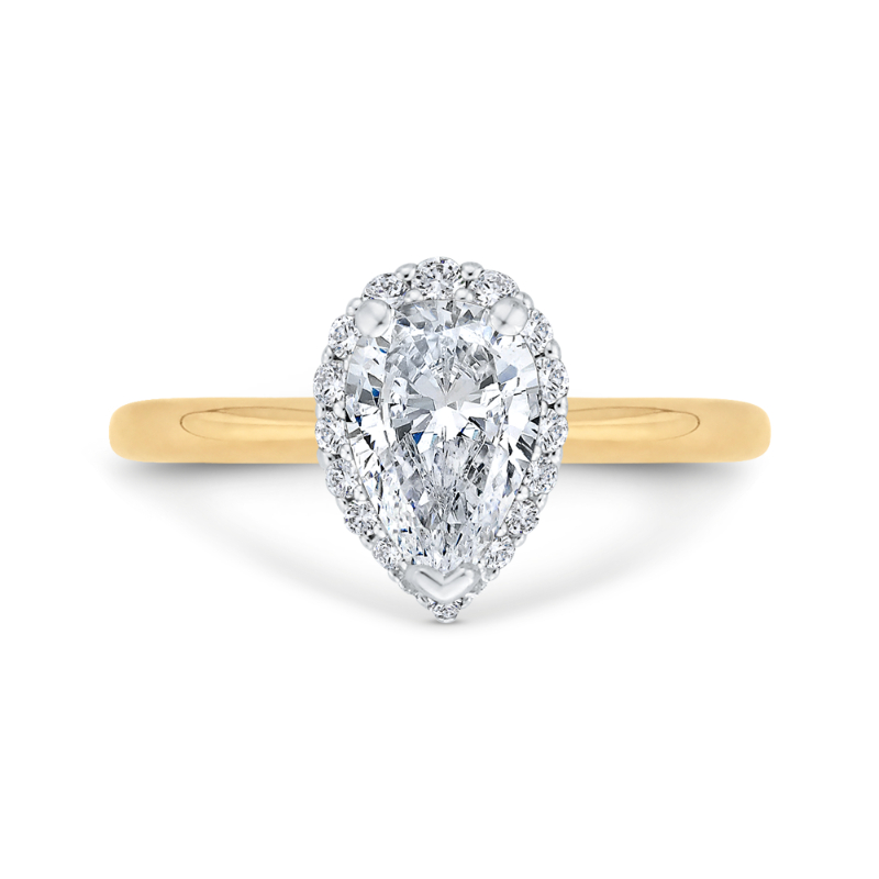 Pear Cut Diamond Halo Engagement Ring in 14K Two Tone Gold (Semi-Mount)