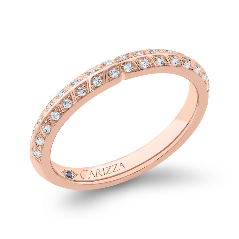 Double Row Diamond Wedding Band with Round Shank in 14K Rose Gold