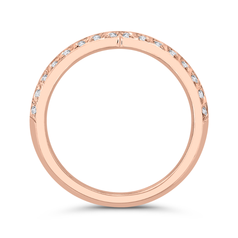 Double Row Diamond Wedding Band with Round Shank in 14K Rose Gold