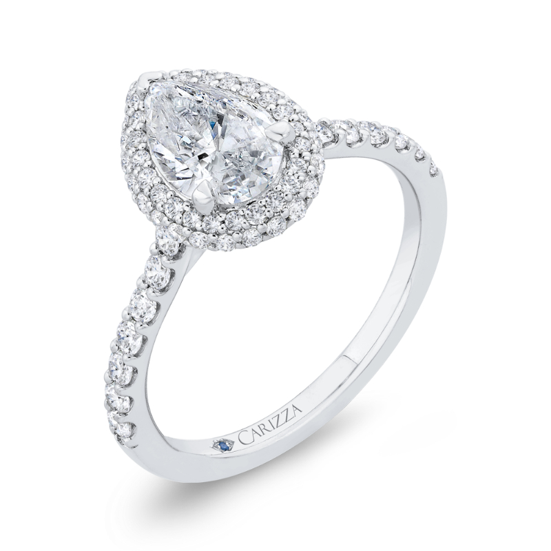 Pear Cut Diamond Double Halo Engagement Ring  in 14K White Gold (Semi-Mount)