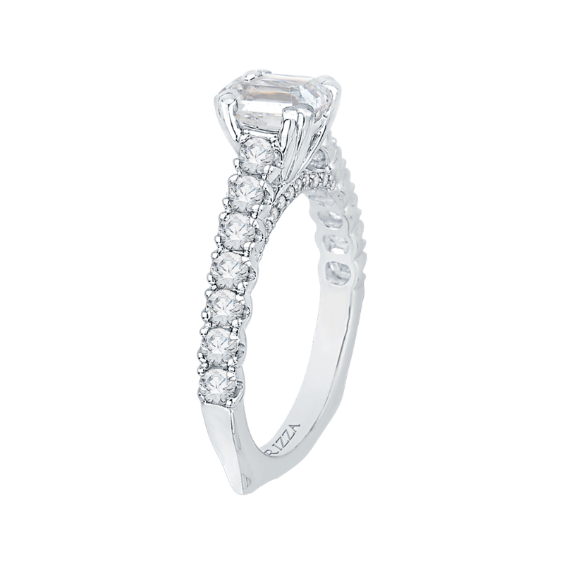 Emerald Cut Euro Shank Diamond Cathedral Style Engagement Ring in 14K White Gold (Semi-Mount)