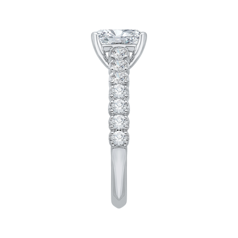 Emerald Cut Euro Shank Diamond Cathedral Style Engagement Ring in 14K White Gold (Semi-Mount)