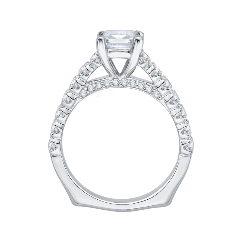 Emerald Cut Euro Shank Diamond Cathedral Style Engagement Ring in 14K White Gold (Semi-Mount)