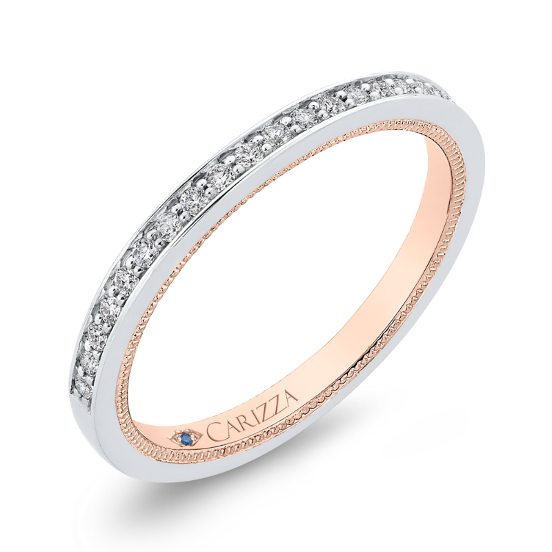 Round Diamond Half-Eternity Wedding Band in 14K Two Tone Gold