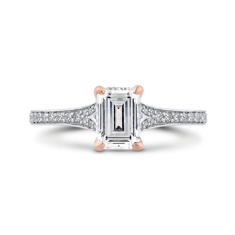 Emerald Cut Diamond Engagement Ring in 14K Two Tone Gold (Semi-Mount)