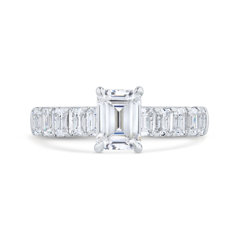 Emerald Cut Solitaire Diamond Engagement Ring in 14K White Gold (Semi-Mount)