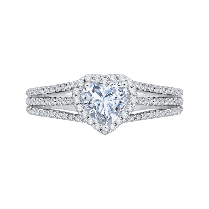 Split Shank Heart Diamond Halo Engagement Ring in 14K White Gold (Semi-Mount)