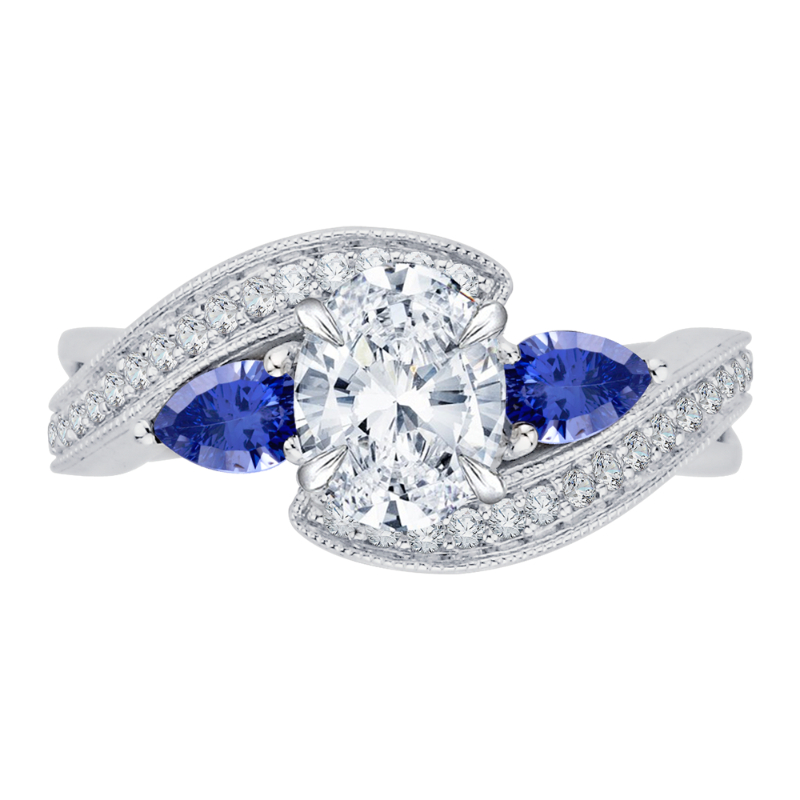 Oval Cut Diamond Engagement Ring with Sapphire in 14K White Gold (Semi-Mount)