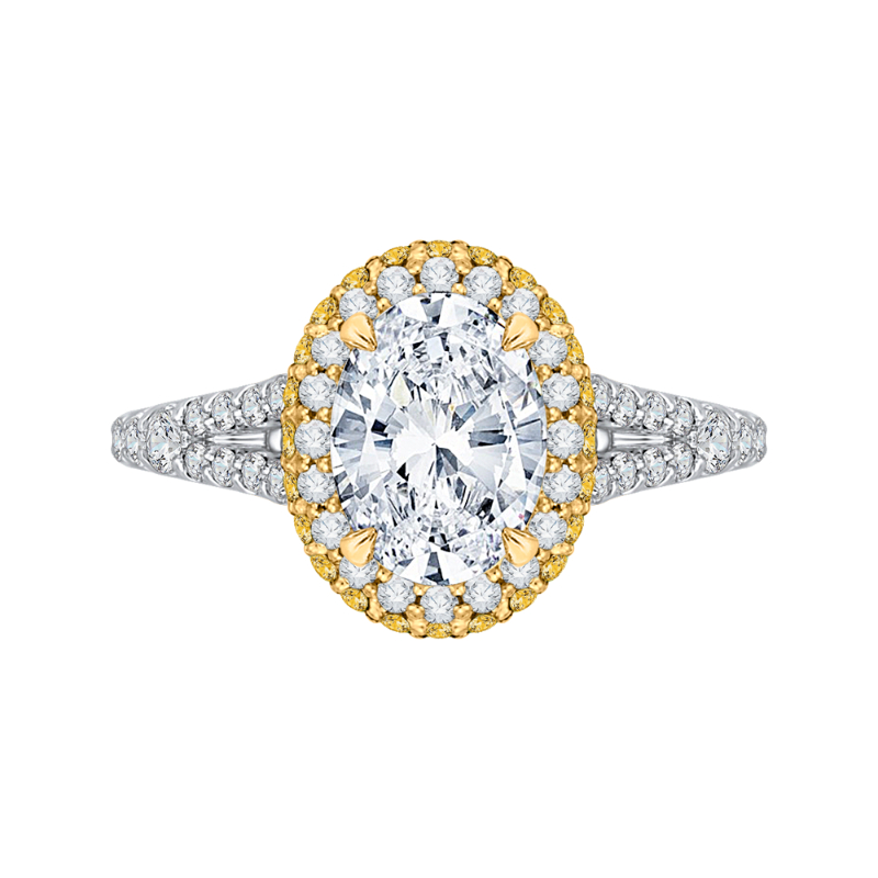 Split Shank Oval Cut Diamond Halo Engagement Ring in 14K Two Tone Gold (Semi-Mount)