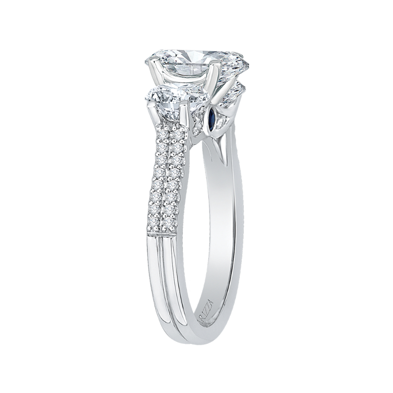 Oval Cut Diamond Three-Stone Cathedral Style Engagement Ring in 14K White Gold (Semi-Mount)