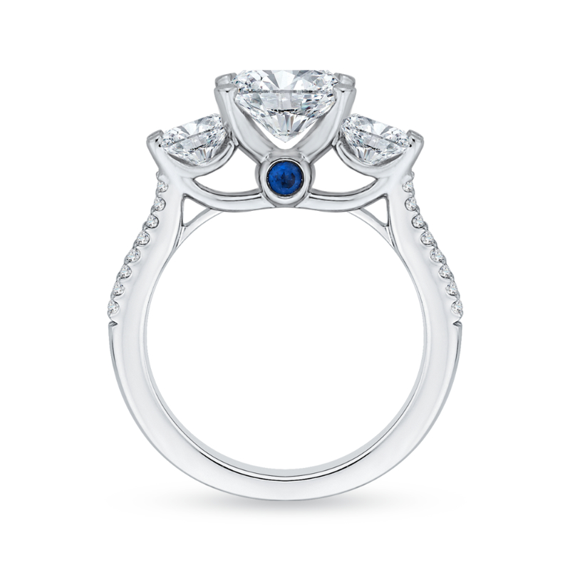 Oval Cut Diamond Three-Stone Cathedral Style Engagement Ring in 14K White Gold (Semi-Mount)