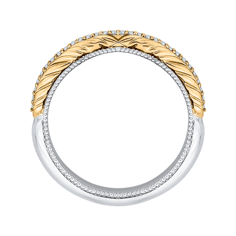 Round Diamond Half-Eternity Wedding Band in 14K Two Tone Gold