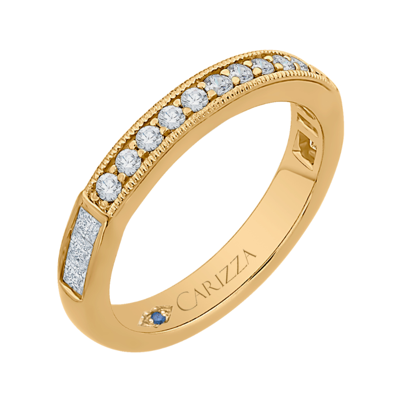 Round and Princess Cut Diamond Wedding Band in 14K Yellow Gold