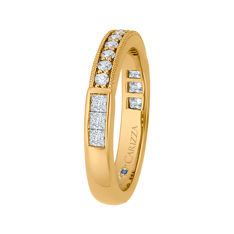 Round and Princess Cut Diamond Wedding Band in 14K Yellow Gold