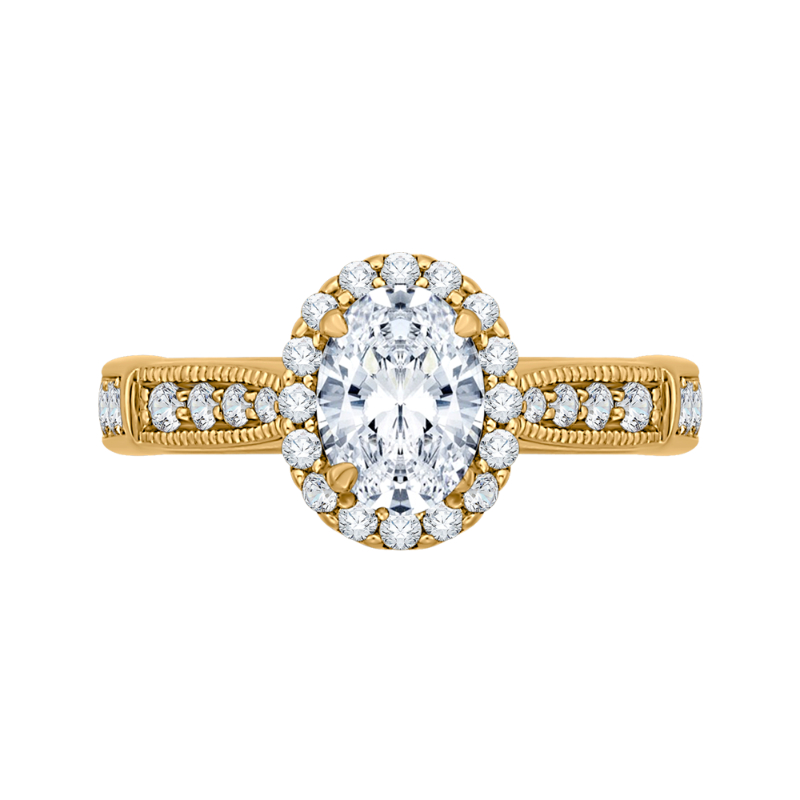 Oval Cut Diamond Halo Engagement Ring in 14K Yellow Gold (Semi-Mount)