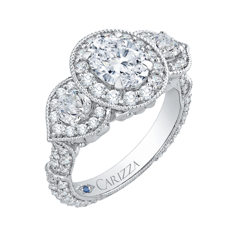 Oval Cut Diamond Halo Engagement Ring in 14K White Gold (Semi-Mount)