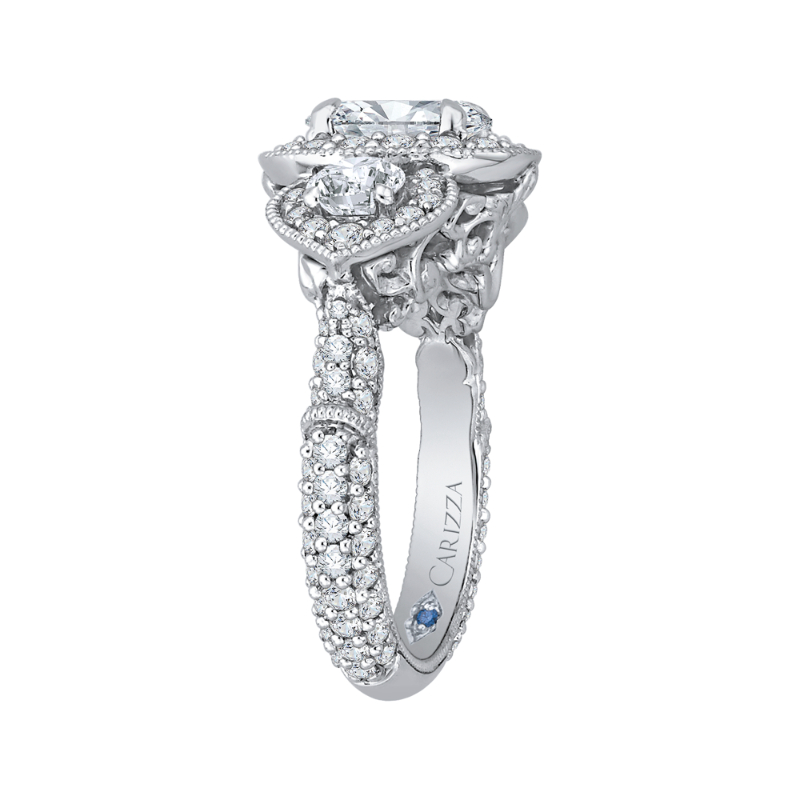 Oval Cut Diamond Halo Engagement Ring in 14K White Gold (Semi-Mount)
