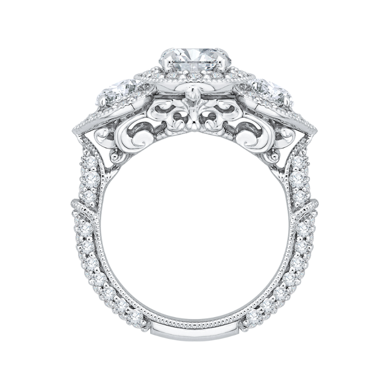 Oval Cut Diamond Halo Engagement Ring in 14K White Gold (Semi-Mount)