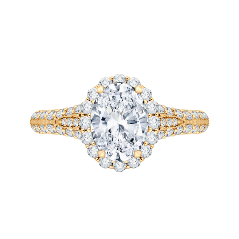 Oval Cut Diamond Halo Vintage Engagement Ring in 14K Yellow Gold (Semi-Mount)