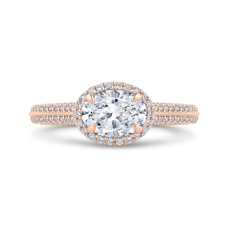Euro Shank Oval Cut Diamond Halo Engagement Ring in 14K Rose Gold (Semi-Mount)