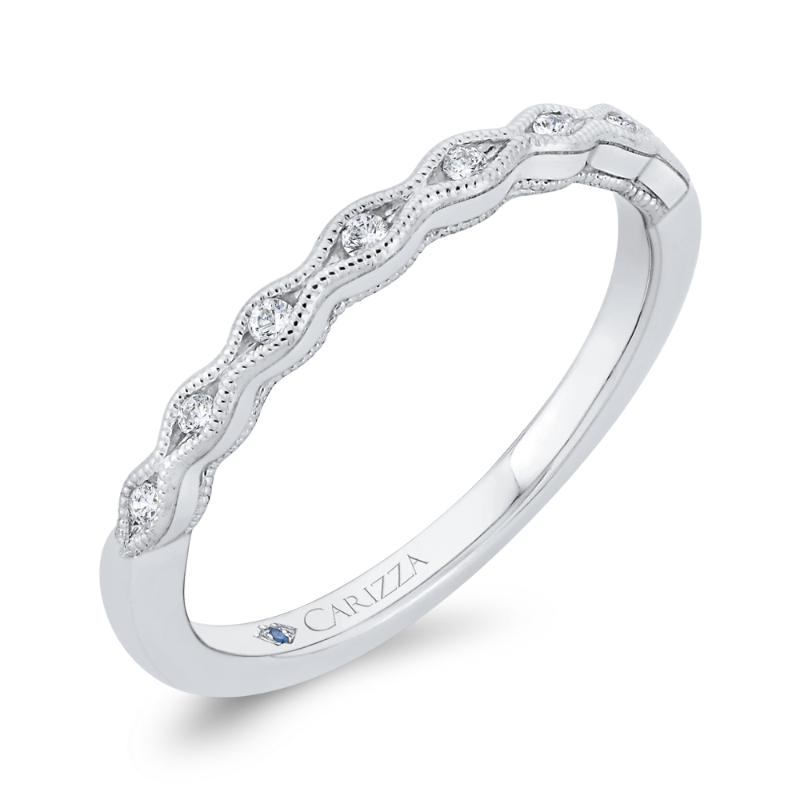 Diamond Wedding Band with Milgrain 14K White Gold
