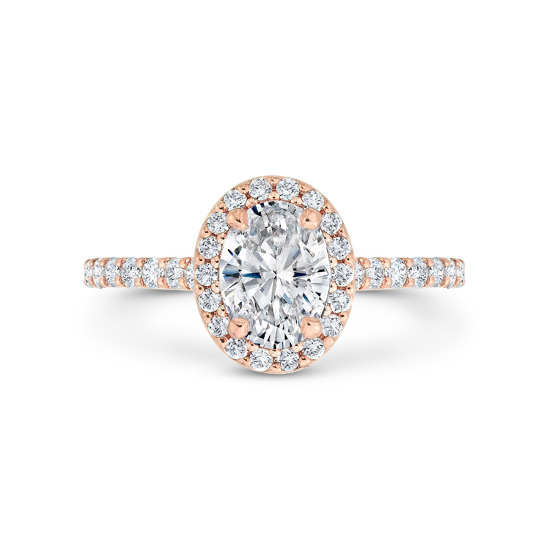 Oval Cut Diamond Halo Engagement Ring in 14K Rose Gold (Semi-Mount)