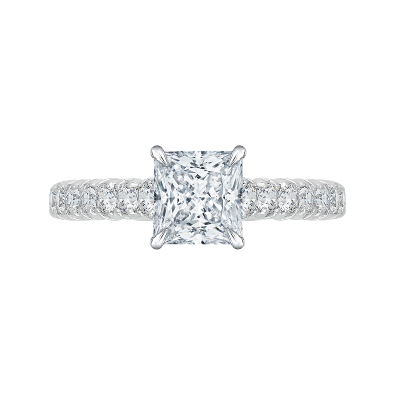 Princess Cut Diamond Cathedral Style Engagement Ring in 14K White Gold (Semi-Mount)