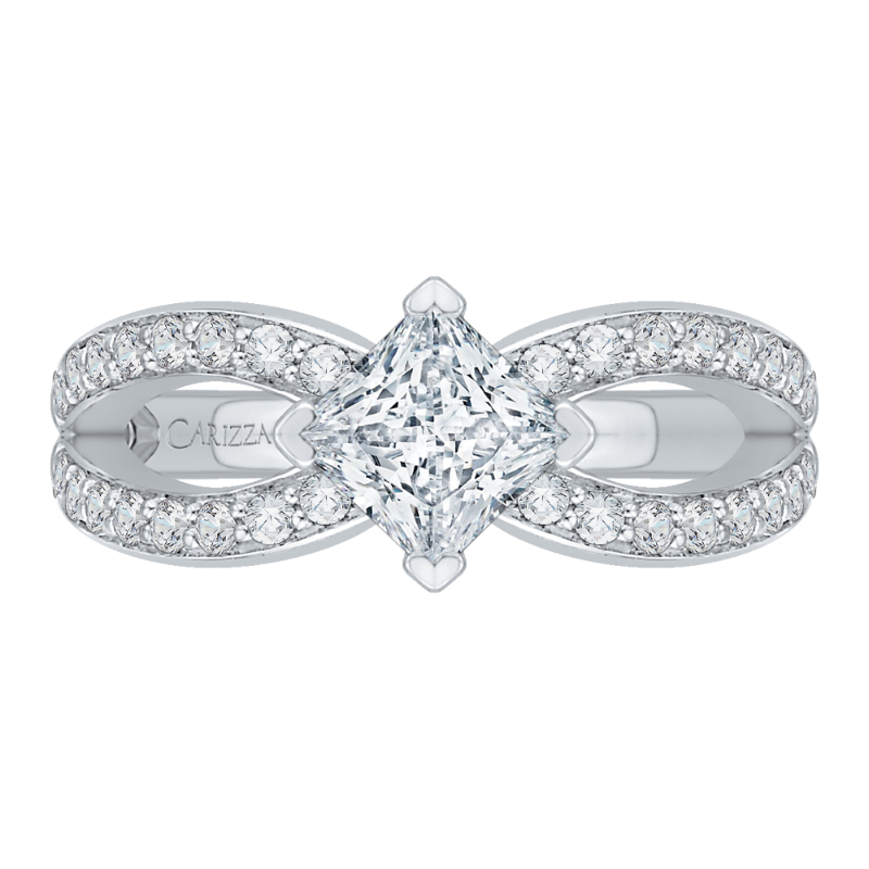 Split Shank Princess Cut Diamond Engagement Ring in 14K White Gold (Semi-Mount)