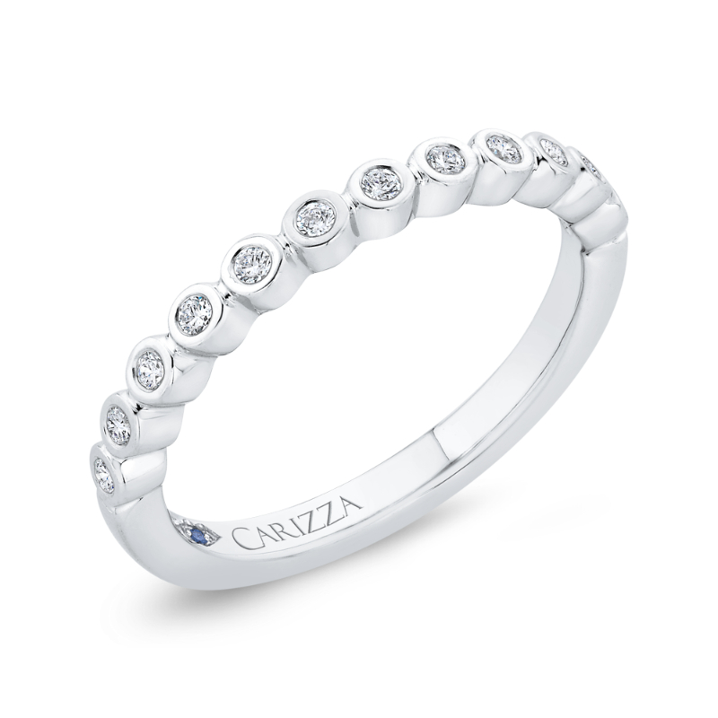 Bezel Set Diamond Wedding Band with Round Shank in 14K White Gold