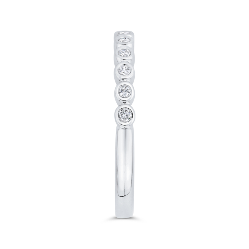 Bezel Set Diamond Wedding Band with Round Shank in 14K White Gold
