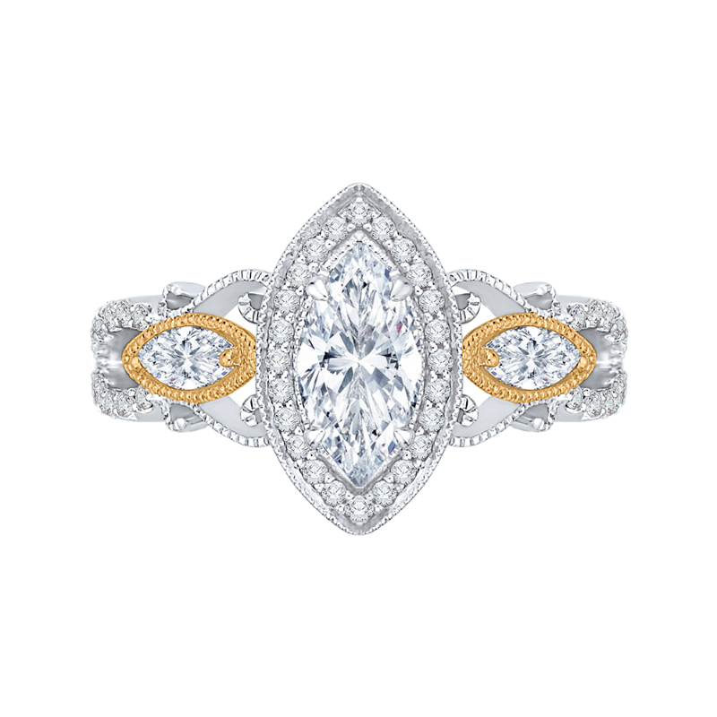 Marquise Cut Diamond Halo Engagement Ring in 14K Two Tone Gold (Semi-Mount)
