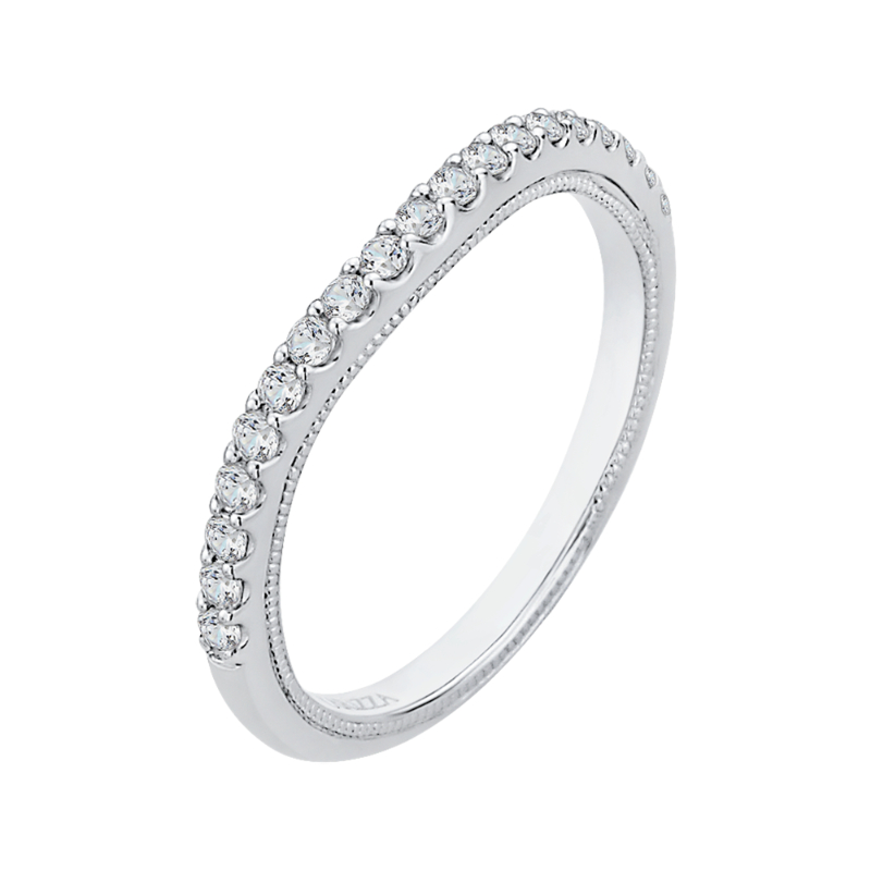 Round Diamond Half-Eternity Wedding Band in 14K White Gold