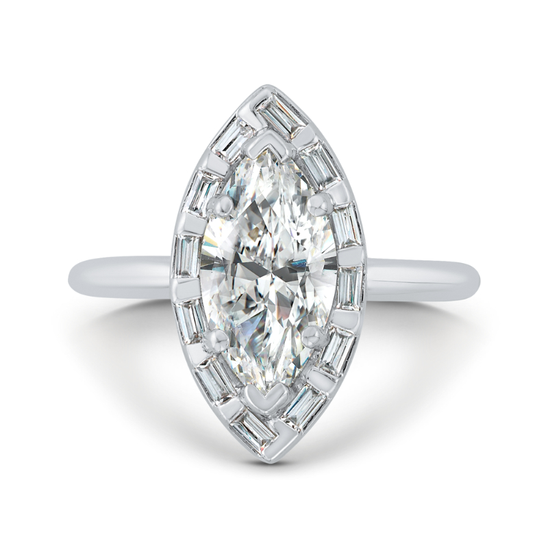 Marquise Cut Diamond Engagement Ring with Round Shank in 14K White Gold (Semi-Mount)